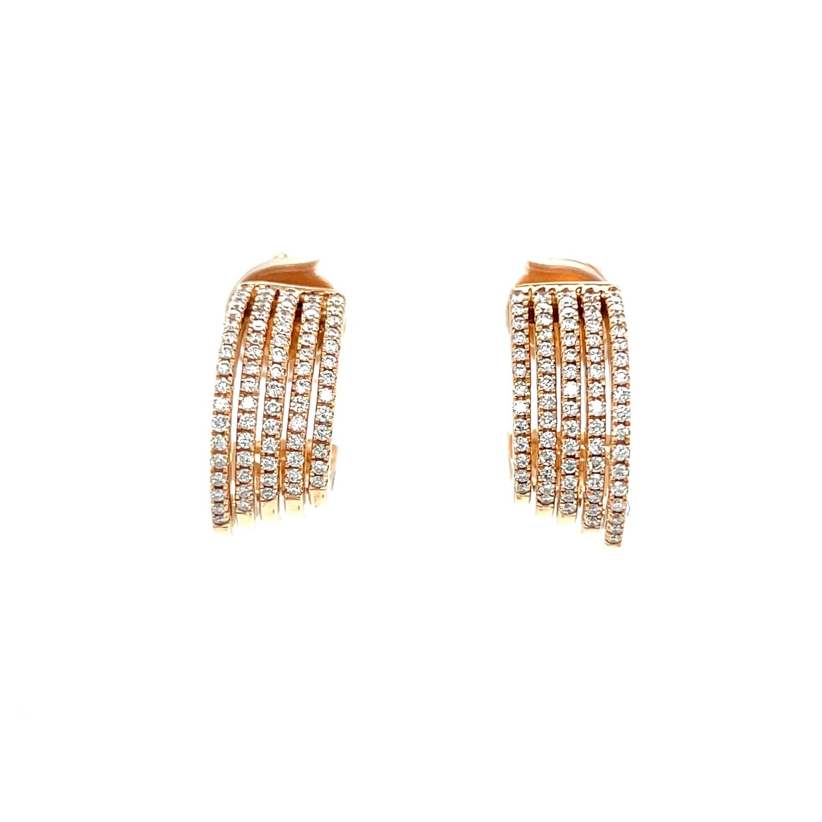Multi-Row Diamond Half Hoop Earrings in 18K Rose Gold